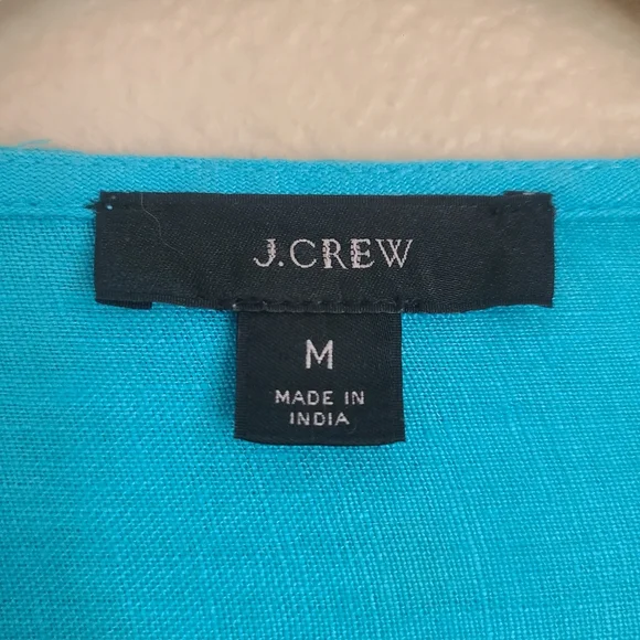 j. crew linen top embroidered turquoise blue size M - Picture 4 of 6